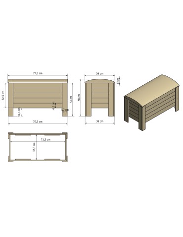 Skrzynie i ławki - Skrzynia sosnowa B-16 50x77x40, półokrągłe wieko - product 4