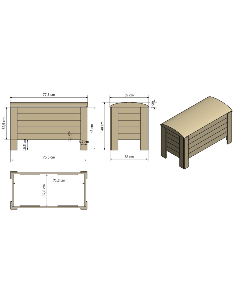 Skrzynie i ławki - Skrzynia sosnowa B-16 50x77x40, półokrągłe wieko - product MODO24.PL 4