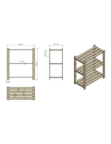 Regał sosnowy B-21 90x80x38, 3 półki ażurowe, - product 2