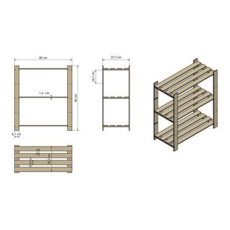 Regał sosnowy B-21 90x80x38, 3 półki ażurowe,