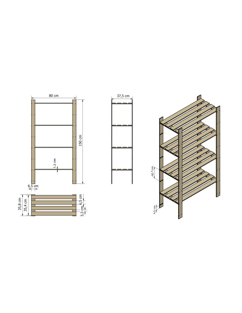 regały seria B - Regal sosnowy B-23 150x80x38, 4 półki ażurowe - product MODO24.PL 3