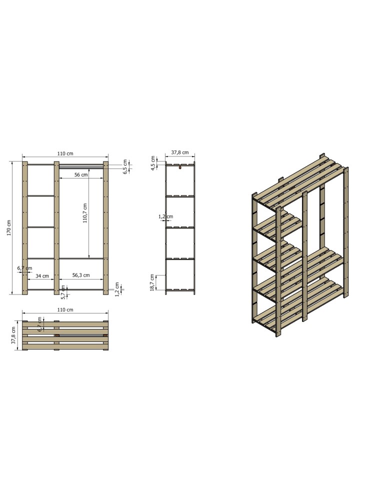 regały seria B - Regał sosnowy B-25 170x110x38, 5 półek ażurowych, - product MODO24.PL 4