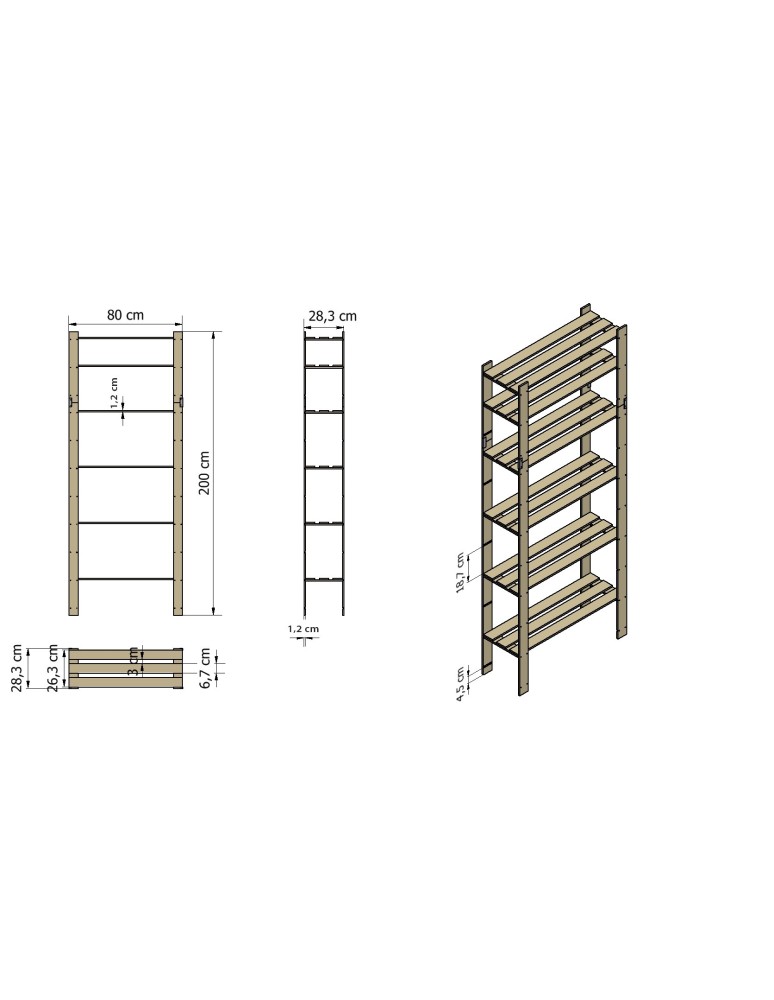 regały seria B - Regał sosnowy B-27 200x80x30, 6 półek ażurowych - product MODO24.PL 4