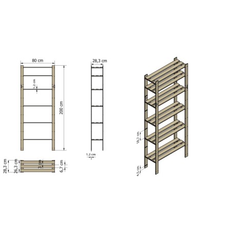 Regał sosnowy B-27 200x80x30, 6 półek ażurowych