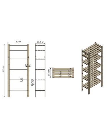 regały seria B - Regał sosnowy B-29 200x80x38, 6 ażurowych półek - product 4