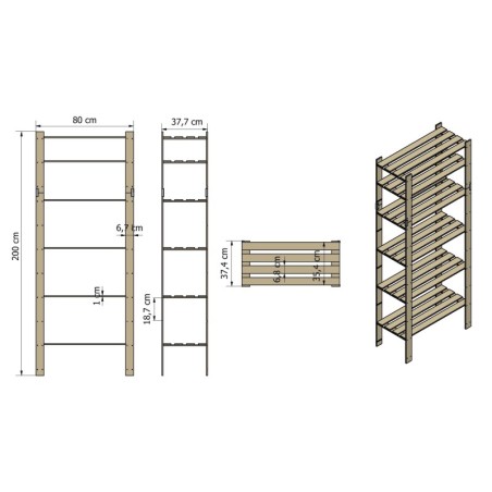 Regał sosnowy B-29 200x80x38, 6 ażurowych półek
