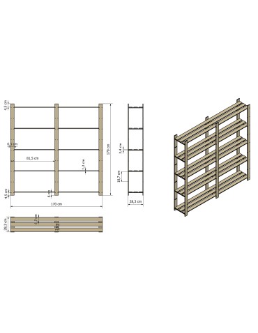 regały seria B - Regał otwarty B-02  170x170x28 5-piętrowy - product 4