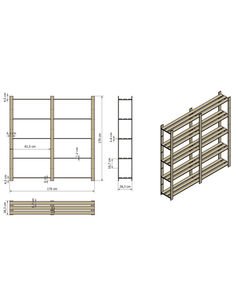 regały seria B - Regał otwarty B-02  170x170x28 5-piętrowy - product MODO24.PL 4