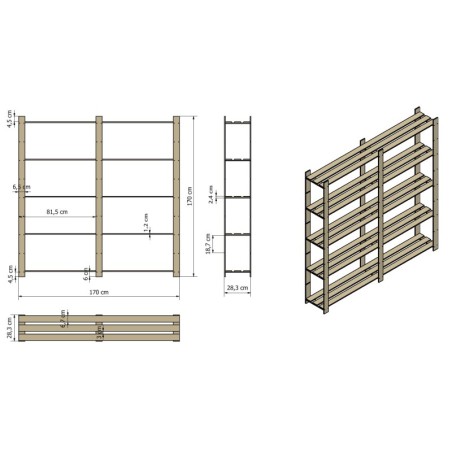Regał otwarty B-02  170x170x28 5-piętrowy