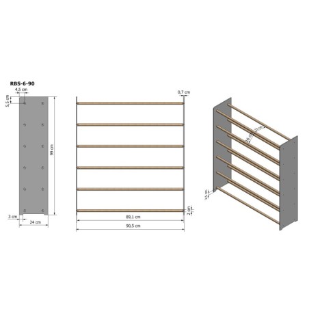 Regał na buty RBS-6-90 sosna