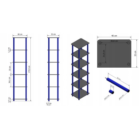 Regał rurkowy DEDAL-6L Czarne rurki