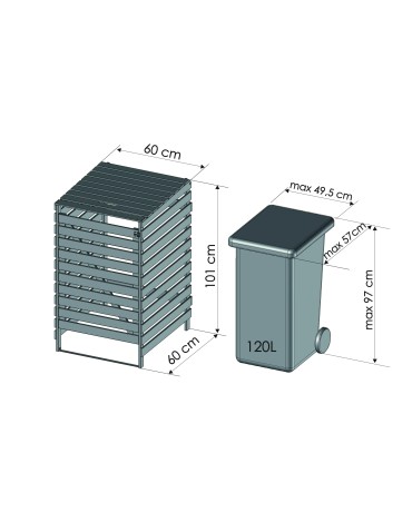 Kompostowniki - Drewniana osłona śmietnikowa na kosz o pojemności 120 l · kolor antracytowy - product 5
