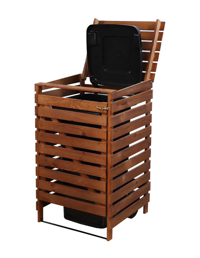 Kompostowniki - Drewniana osłona śmietnikowa na kosz o pojemności 120 l · kolor brązowy - product MODO24.PL 2