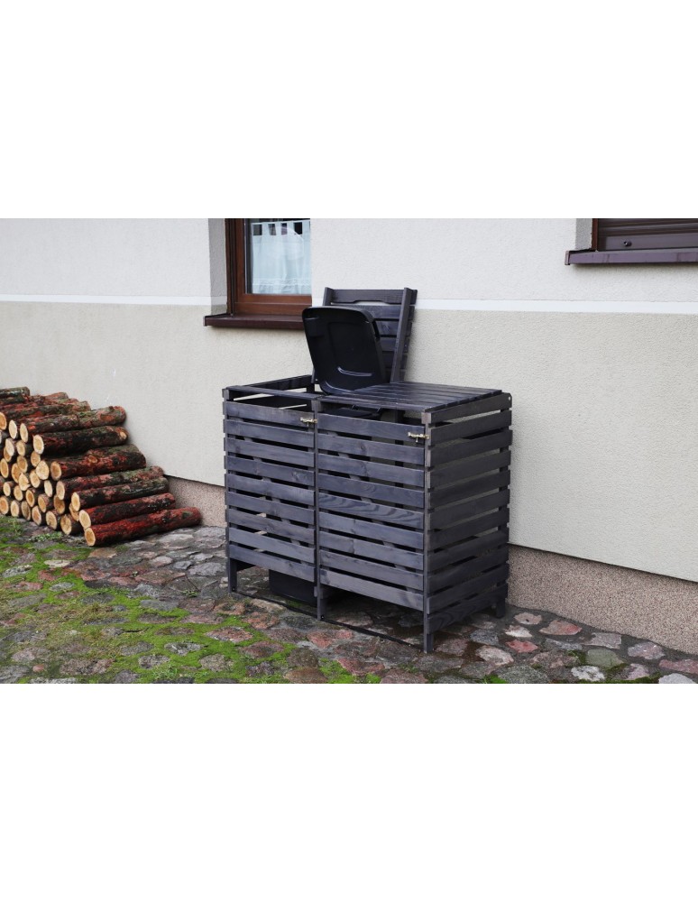 Kompostowniki - Drewniana wiata w kolorze antracytowym na dwa śmietniki o pojemności 120 l - product MODO24.PL 6