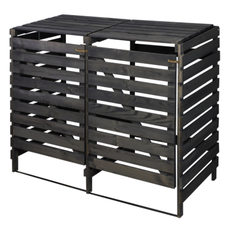 Drewniana wiata w kolorze antracytowym na dwa śmietniki o pojemności 120 l