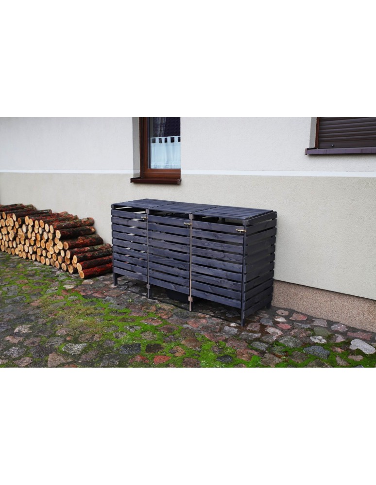 Kompostowniki - Drewniana zabudowa śmietnika na trzy kosze 120 l · kolor antracytowy - product MODO24.PL 6