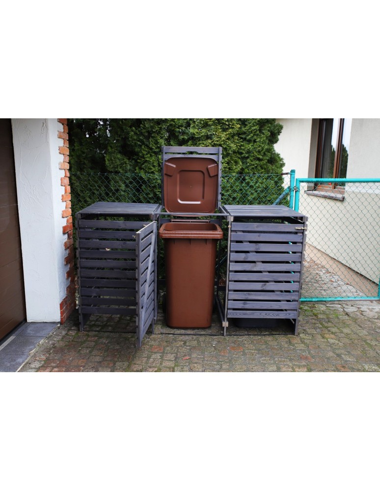 Kompostowniki - Drewniana zabudowa śmietnika na trzy kosze 120 l · kolor antracytowy - product MODO24.PL 8
