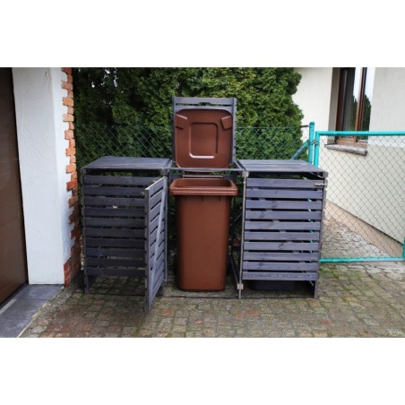 Drewniana zabudowa śmietnika na trzy kosze 120 l · kolor antracytowy