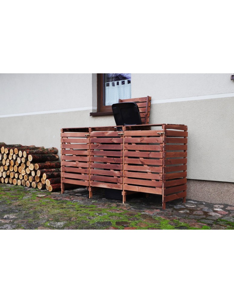 Kompostowniki - Potrójna wiata śmietnikowa · Drewniana zabudowa na kosze 120 l · kolor brązowy - product MODO24.PL 6