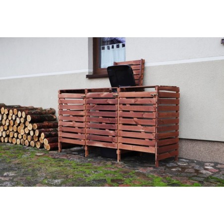 Potrójna wiata śmietnikowa · Drewniana zabudowa na kosze 120 l · kolor brązowy