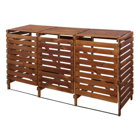 Potrójna wiata śmietnikowa · Drewniana zabudowa na kosze 120 l · kolor brązowy