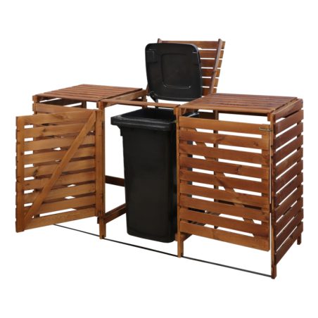 Potrójna wiata śmietnikowa · Drewniana zabudowa na kosze 120 l · kolor brązowy
