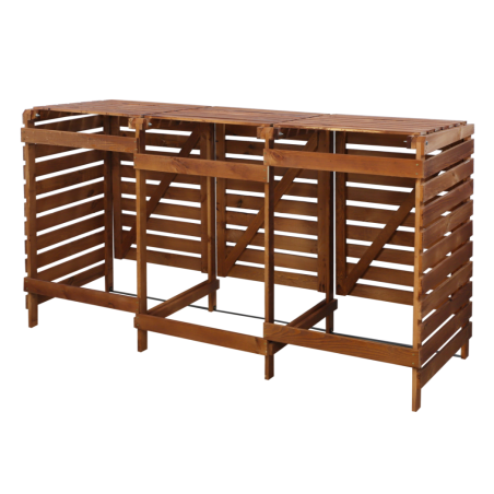 Potrójna wiata śmietnikowa · Drewniana zabudowa na kosze 120 l · kolor brązowy