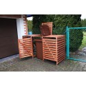 Potrójna wiata śmietnikowa · Drewniana zabudowa na kosze 120 l · kolor brązowy