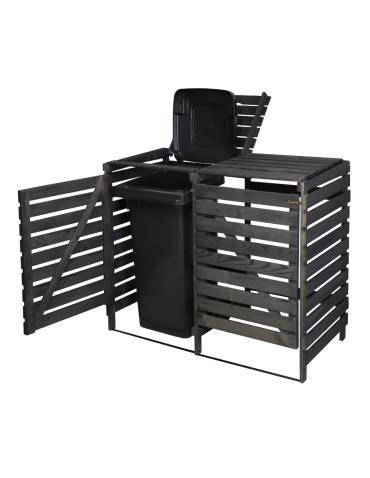 Drewniana wiata w kolorze antracytowym na dwa śmietniki o pojemności 120 l