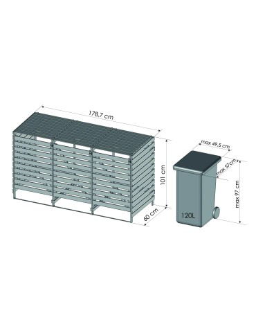 Kompostowniki - Trzykomorowa wiata na śmietniki o pojemności 240 l - product 5
