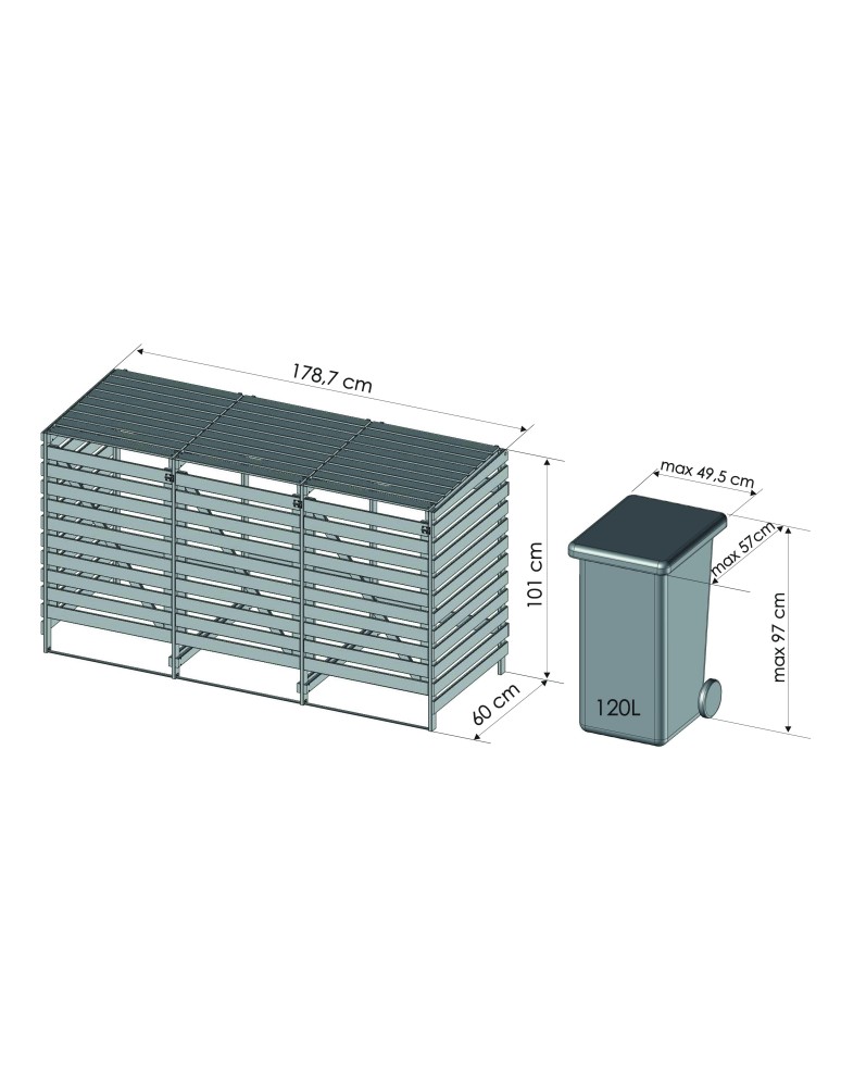 Kompostowniki - Trzykomorowa wiata na śmietniki o pojemności 240 l - product MODO24.PL 5