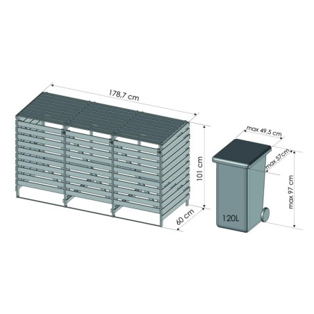 Trzykomorowa wiata na śmietniki o pojemności 240 l