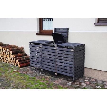 Trzykomorowa wiata w kolorze antracytowym na śmietniki o pojemności 240 l