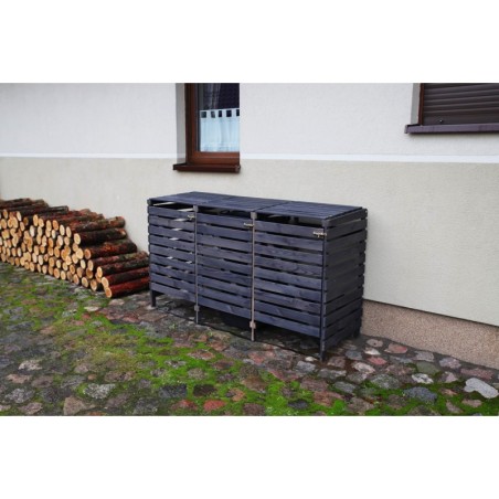 Trzykomorowa wiata w kolorze antracytowym na śmietniki o pojemności 240 l