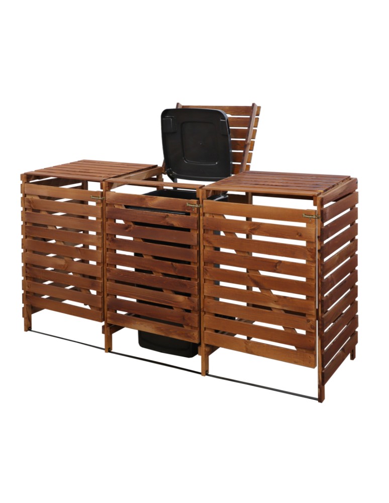 Kompostowniki - Trzykomorowa wiata w kolorze brązowym na śmietniki o pojemności 240 l - product MODO24.PL 2