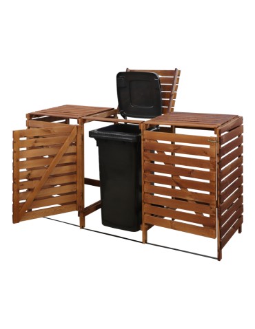 Trzykomorowa wiata w kolorze brązowym na śmietniki o pojemności 240 l