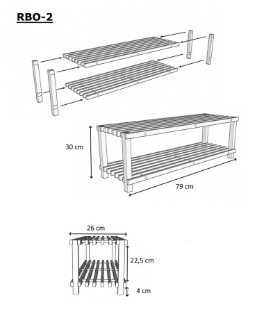 Stojaki na obuwie/ stojaki na buty/ półka RBO - Dwupiętrowy regał na obuwie ▪ RBO-2 ▪ Naturalne drewno sosnowe - product 14