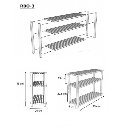 Drewniany stojak na buty ▪ 3 poziomy ▪ RBO-3 ▪ Naturalny