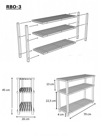 Stojaki na obuwie/ stojaki na buty/ półka RBO - Drewniany stojak na buty ▪ 3 poziomy ▪ RBO-3 ▪ Brązowy - product 6