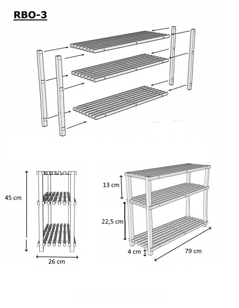 Stojaki na obuwie/ stojaki na buty/ półka RBO - Drewniany stojak na buty ▪ 3 poziomy ▪ RBO-3 ▪ Brązowy - product MODO24.PL 6