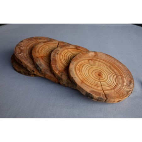 Podkładki na Stół  z Modrzewia ◎ Okorowane i Olejowane ◎ ø 12-15 cm ◎ 2 sztuki