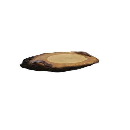 Eliptyczna Taca Dębowa ◍ 40-45 cm ◍ Uchwyty Z Naturalnej Skóry
