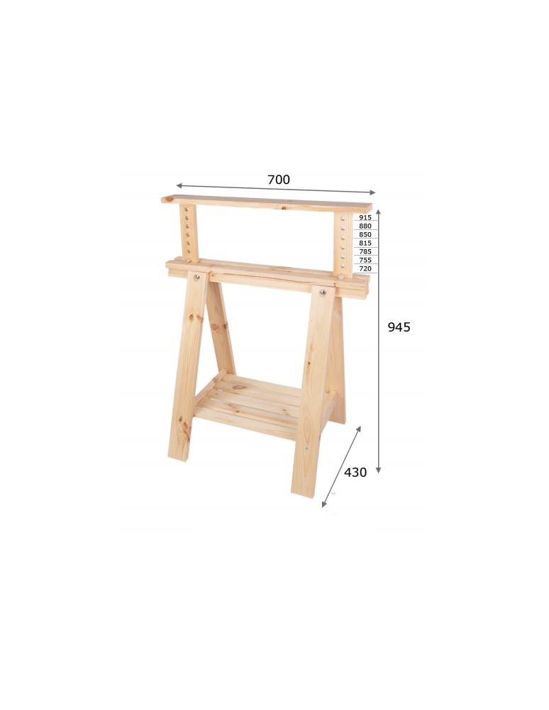 Koziołki Warsztatowe - Regulowany Koziołek Warsztatowy Z Drewna Sosnowego - 1 sztuka - product MODO24.PL 3