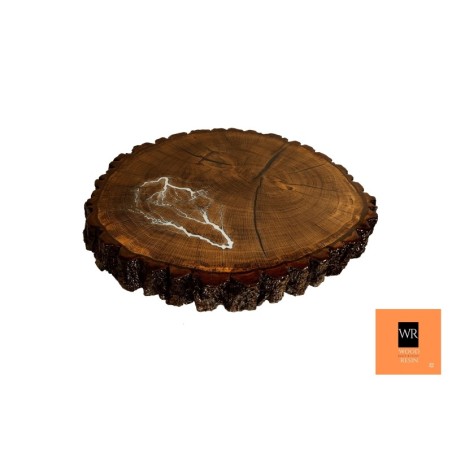 Dębowy Stolik/Blat ⭖ Świecące Fraktale ⭖ 46-50x6 cm ⭖ Unikat