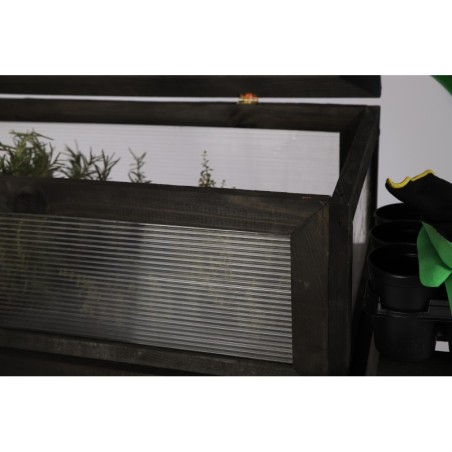 Drewniany Inspekt Miniszklarnia OBL Czarna ~ Pokrywa Prosta, Półka Dolna