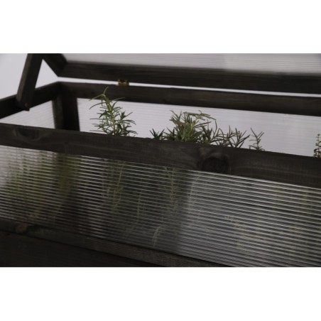 Drewniany Inspekt Miniszklarnia OBL Czarna ~ Pokrywa Prosta, Półka Dolna