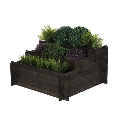 Grządka Piętrowa Drewniana ▪ Składana ▪ Czarna ▪ 78x75x40 cm