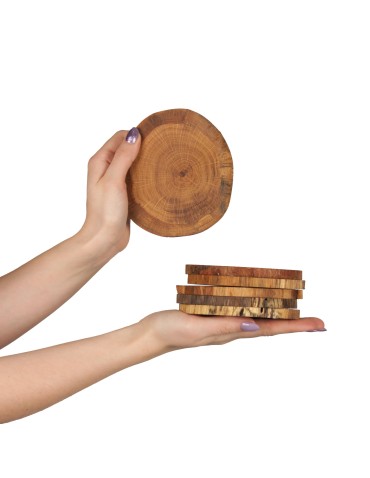 Dębowe Podkładki Na Stół ⚜ Okorowane ⚜ Olejowane ⚜ ø 9-12 cm ⚜ 6 sztuk