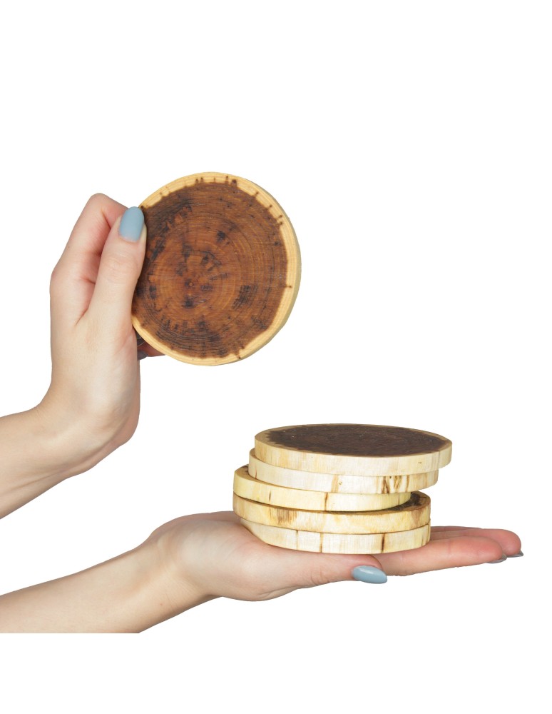 Zestawy Podkładek Na Stół - Akacjowe Podkładki Na Stół ⚛ Okorowane ⚛ Olejowane ⚛ ø 9-12 cm ⚛ 6 sztuk - produkt MODO24.PL 1
