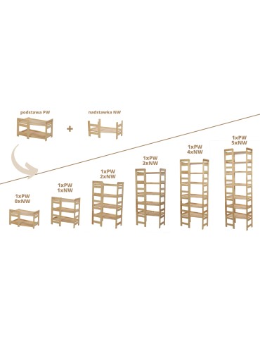 Regały drewniane - Nadstawka do Regału BERDO ~ Moduł Narożnikowy ~ 38,4x72x44,8 cm brązowa - product 22